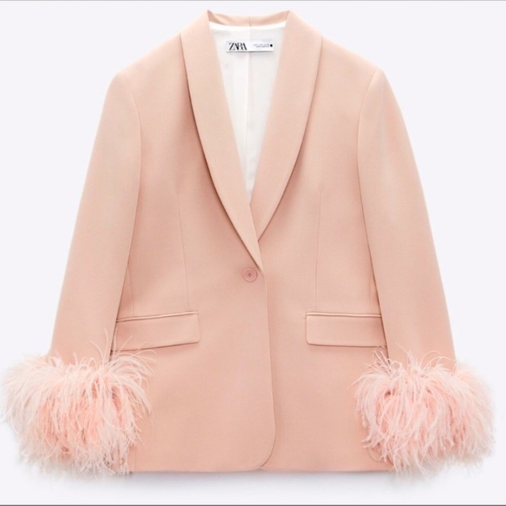 Zara Blush Blazer with Feather Cuffs - Worn Once